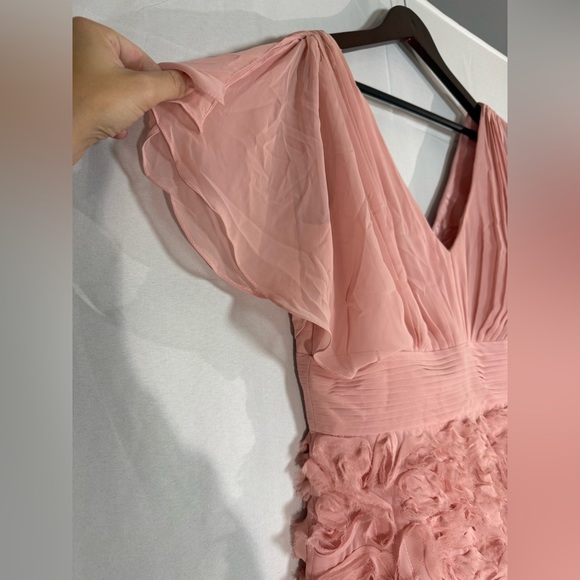 JS Collections Pink Chiffon Rosette Dress 14 Flutter Cocktail Party Wedding - Picture 3 of 13